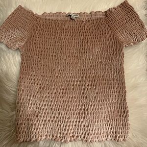 Urban Outfitters Blush Velvet off the shoulder top